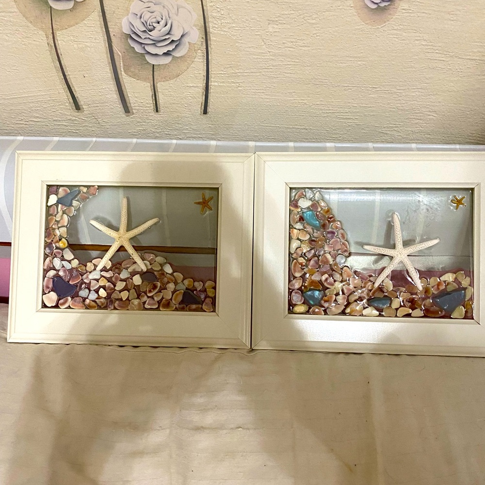 Set of ocean, sea shell, starfish resin frames!!